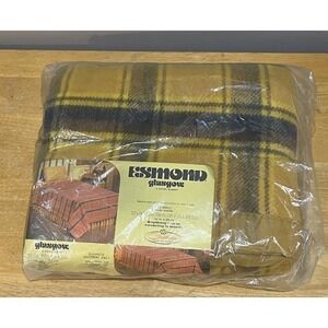 Vtg Chatham Acrylic Warmspun ESMOND Yellow Brow Plaid 72x90 Full/twin Satin Trim